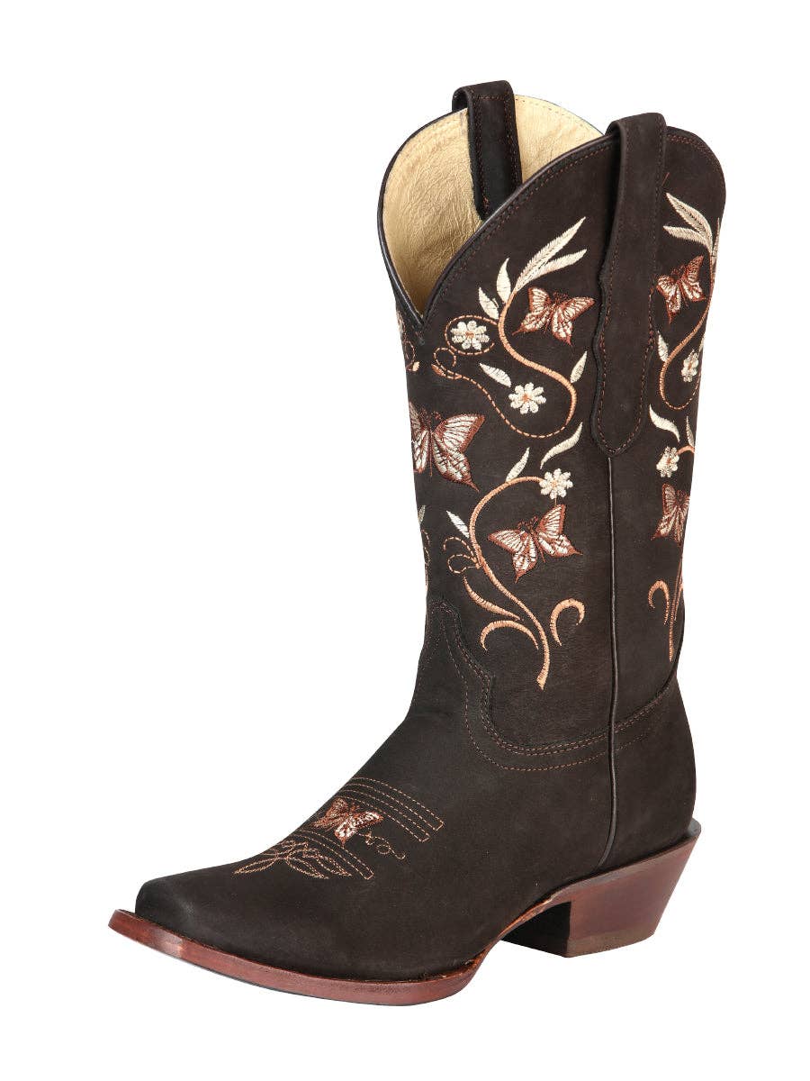 El General Women’s Leather Cowgirl Boots - Made in Mexico - Nubuck Brown 51227: DAMA / 8 US-6 UK