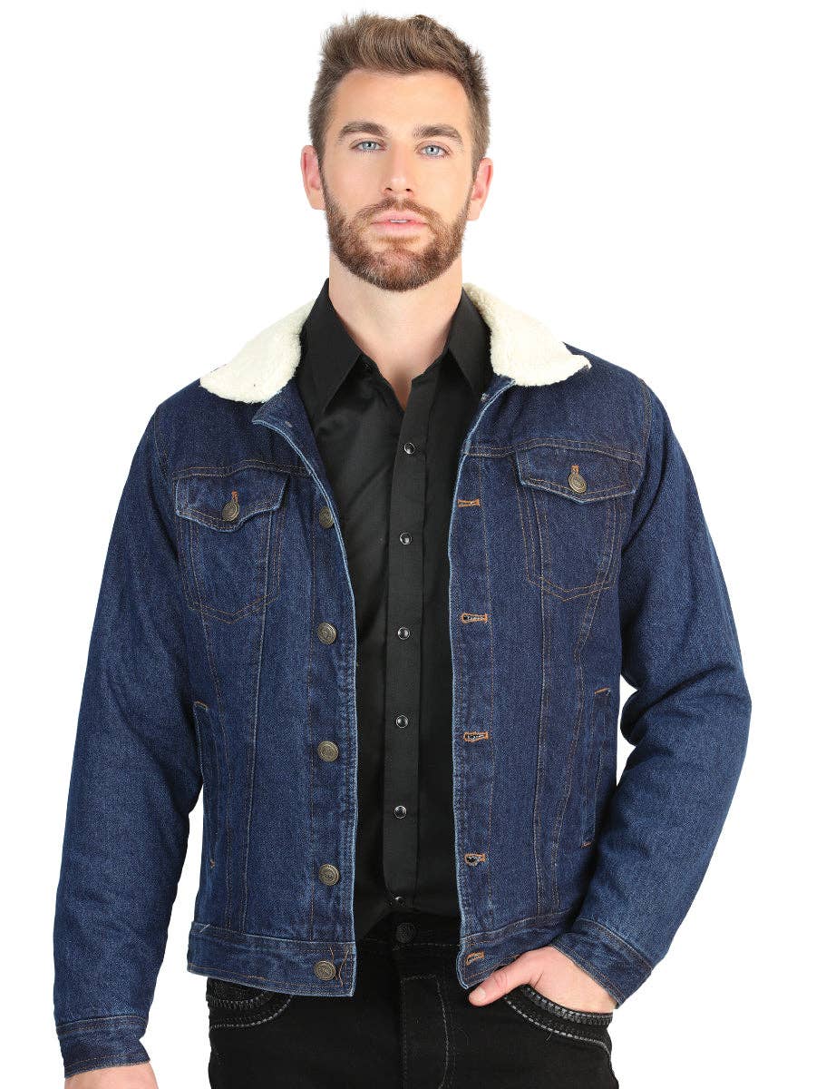 El General Men’s Dark Blue Denim Sherpa-Lined Jacket 45640: CABALLERO