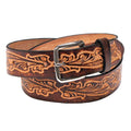 Made in the USA - Brown Leather Belt with Western Scrolls: 38