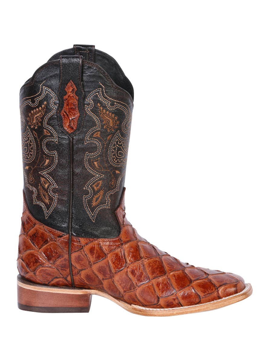 El General Men's Leather Cowboy Boot - Made in Mexico - Embossed Pirarucu Monster Fish - Cognac 41793: CABALLERO / 8-8.5 UK