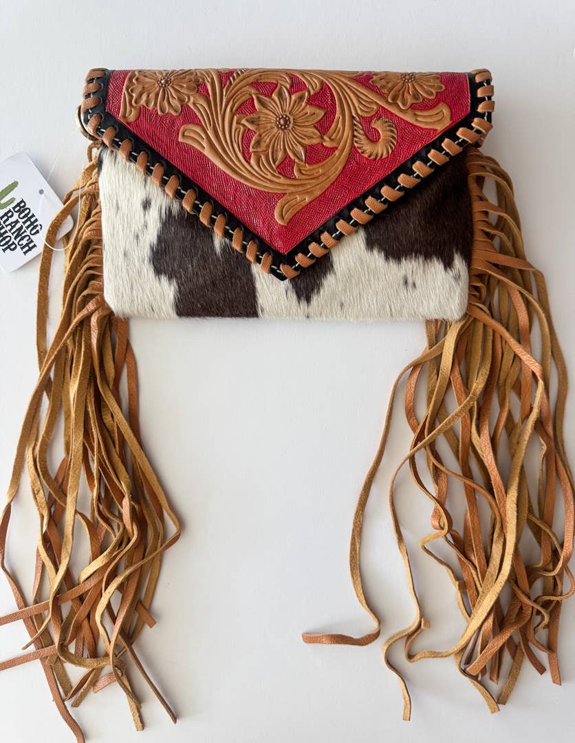 THE CASSIE - TOOLED crossbody Western Tooled Leather Cowhide: Black/brow/white