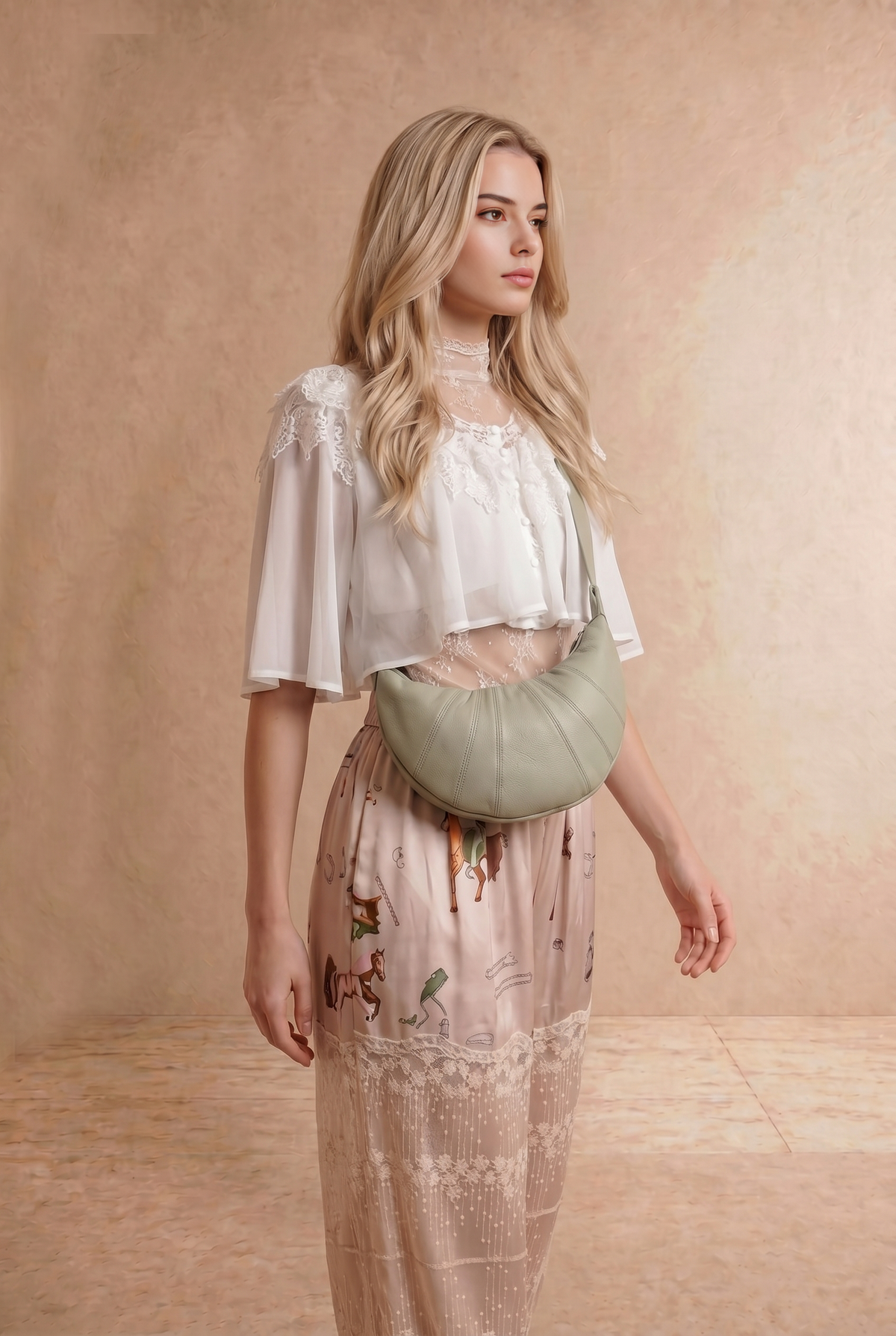 Chiffon Lace Shoulder Cape Like Crop Blouse Top: OFF WHITE