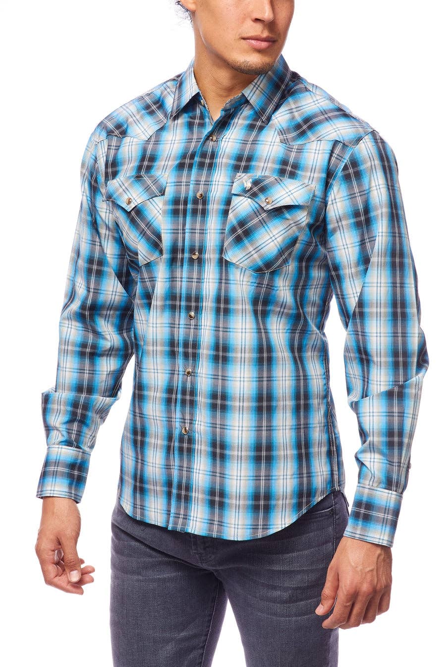 RODEO CLOTHING MEN'S PLAID WESTERN LONG SLEEVE SNAP SHIRTS