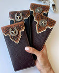 Bifold Wallet Genuine Tooled Leather Bi-Fold Wallet: Star - Black