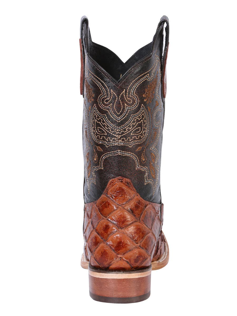 El General Men's Leather Cowboy Boot - Made in Mexico - Embossed Pirarucu Monster Fish - Cognac 41793: CABALLERO / 8-8.5 UK