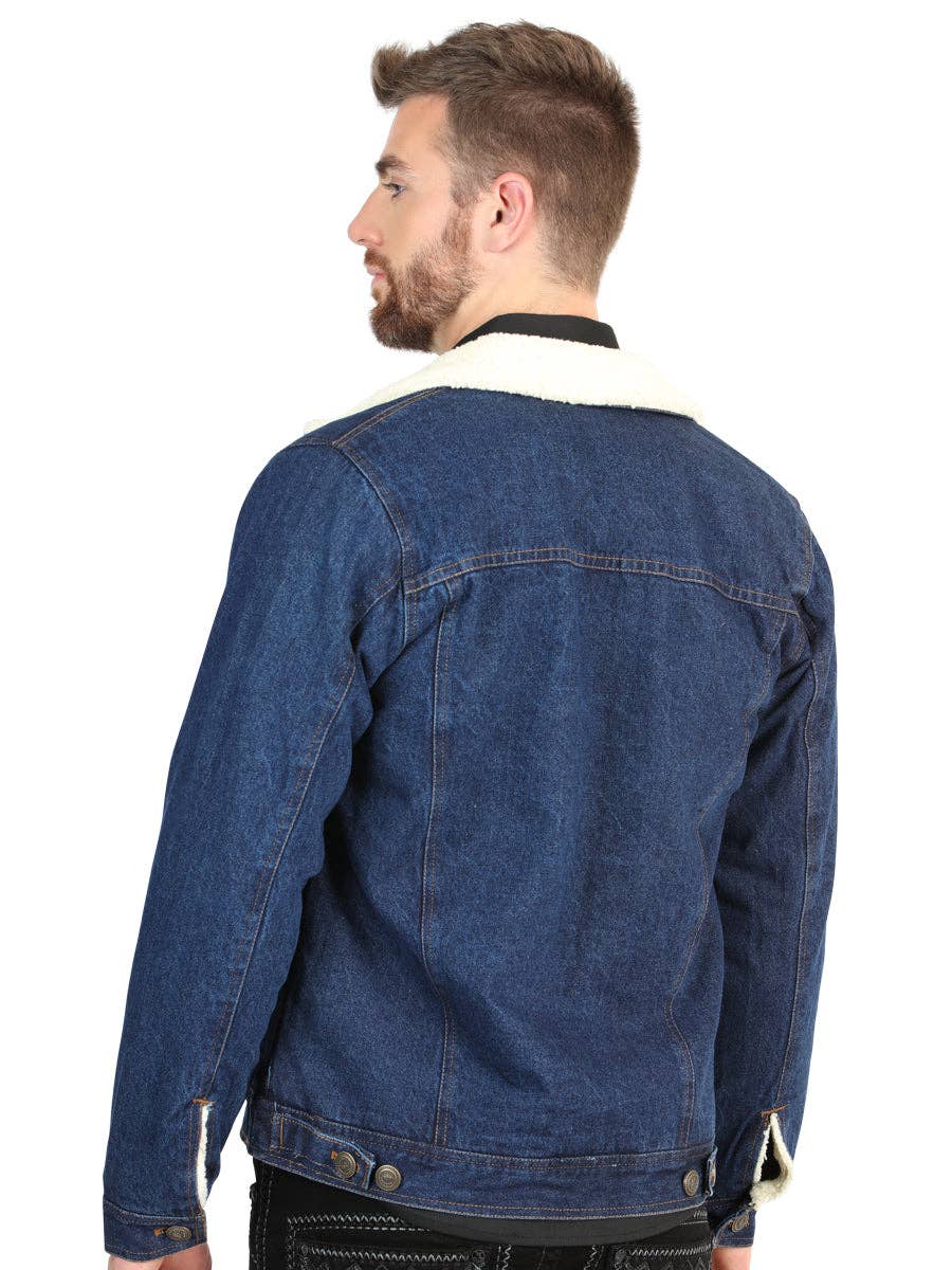 El General Men’s Dark Blue Denim Sherpa-Lined Jacket 45640: CABALLERO