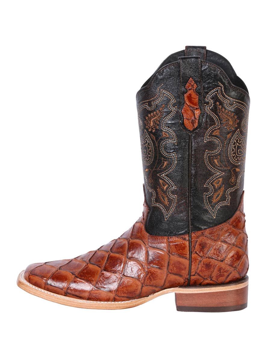 El General Men's Leather Cowboy Boot - Made in Mexico - Embossed Pirarucu Monster Fish - Cognac 41793: CABALLERO / 8-8.5 UK