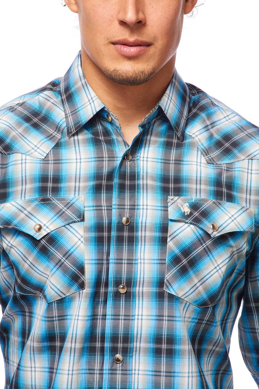 RODEO CLOTHING MEN'S PLAID WESTERN LONG SLEEVE SNAP SHIRTS