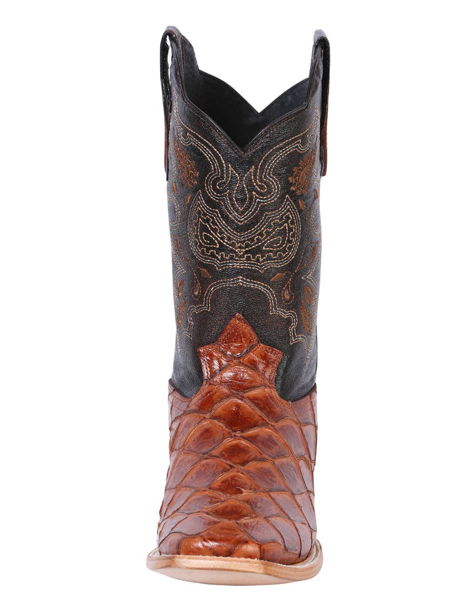 El General Men's Leather Cowboy Boot - Made in Mexico - Embossed Pirarucu Monster Fish - Cognac 41793: CABALLERO / 8-8.5 UK