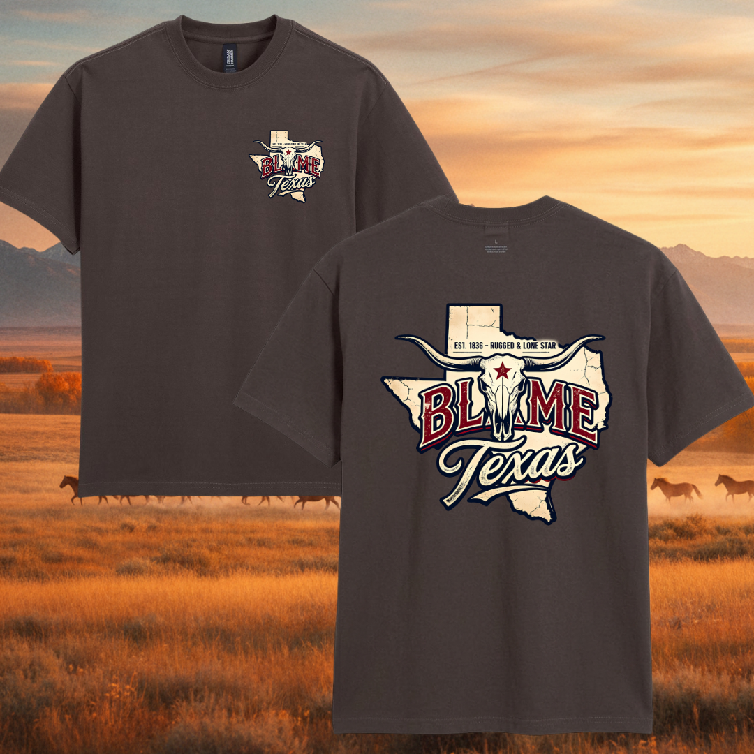 Blame Texas Premium Tee: Chocolate Brown
