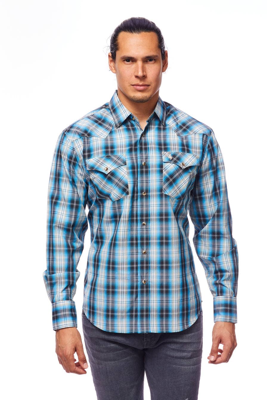 RODEO CLOTHING MEN'S PLAID WESTERN LONG SLEEVE SNAP SHIRTS