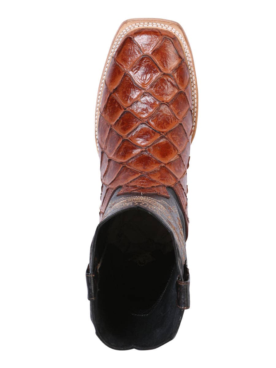 El General Men's Leather Cowboy Boot - Made in Mexico - Embossed Pirarucu Monster Fish - Cognac 41793: CABALLERO / 8-8.5 UK
