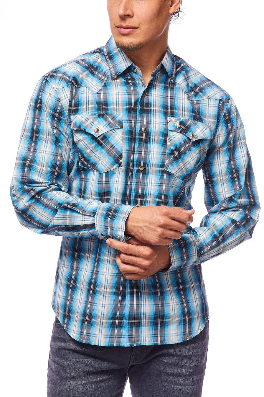 RODEO CLOTHING MEN'S PLAID WESTERN LONG SLEEVE SNAP SHIRTS