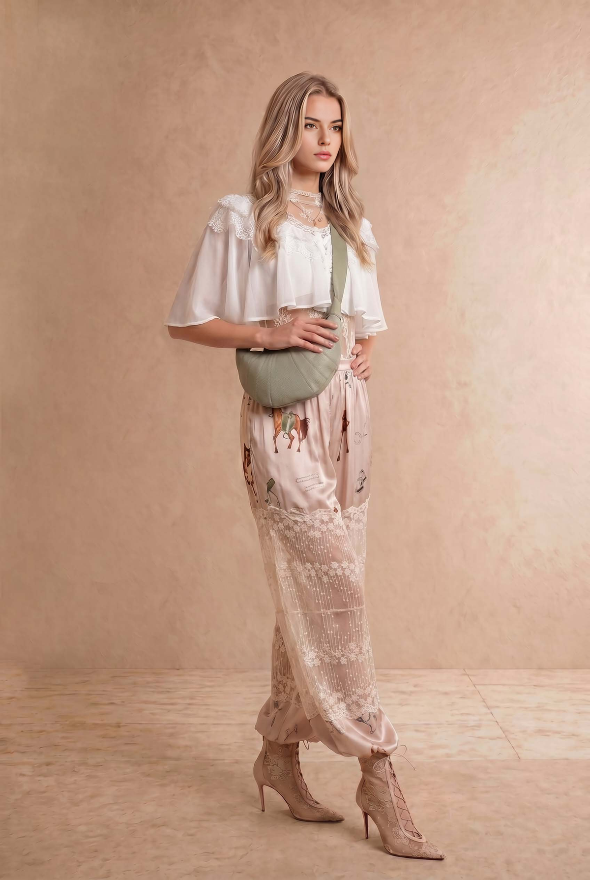 Chiffon Lace Shoulder Cape Like Crop Blouse Top: OFF WHITE