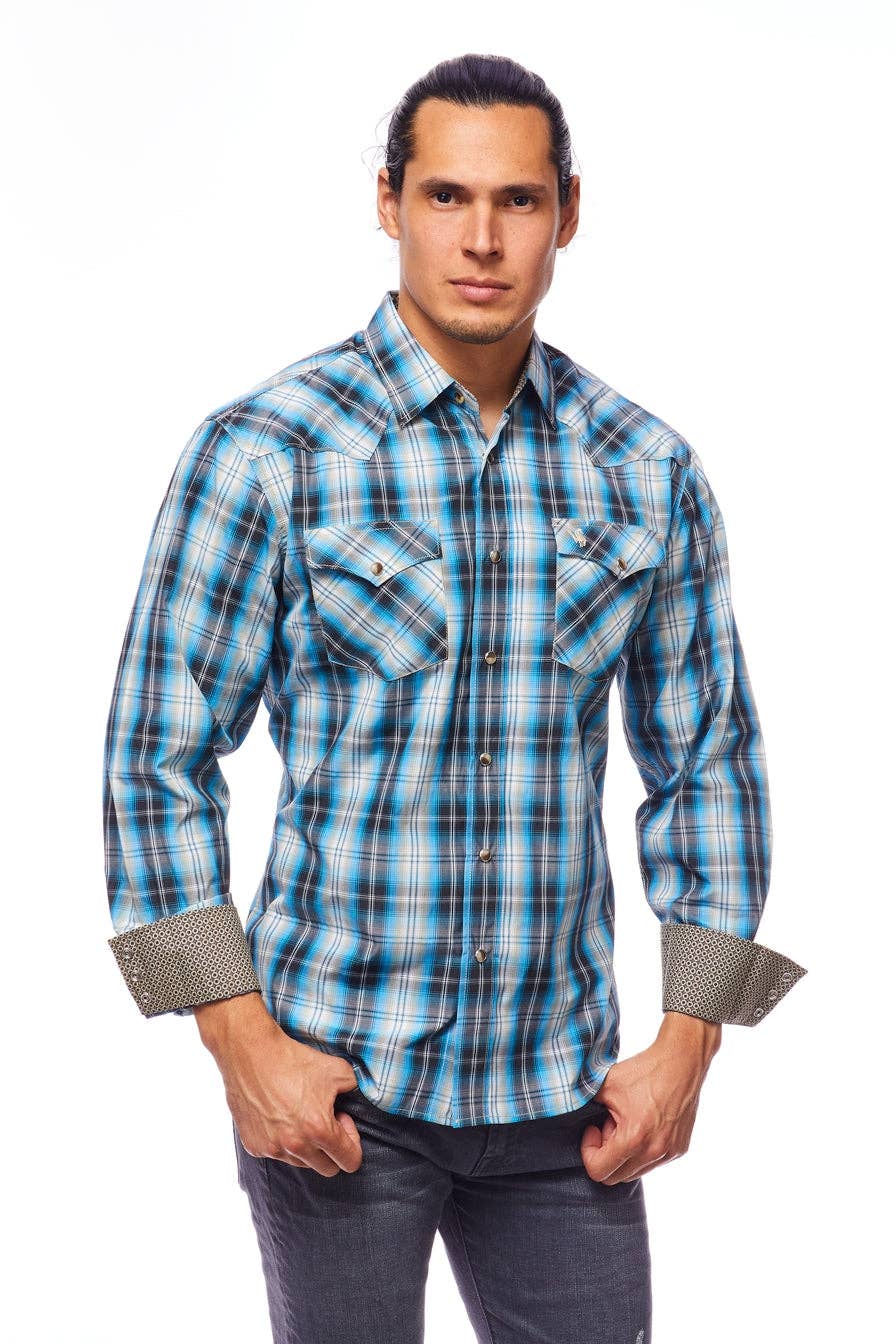RODEO CLOTHING MEN'S PLAID WESTERN LONG SLEEVE SNAP SHIRTS