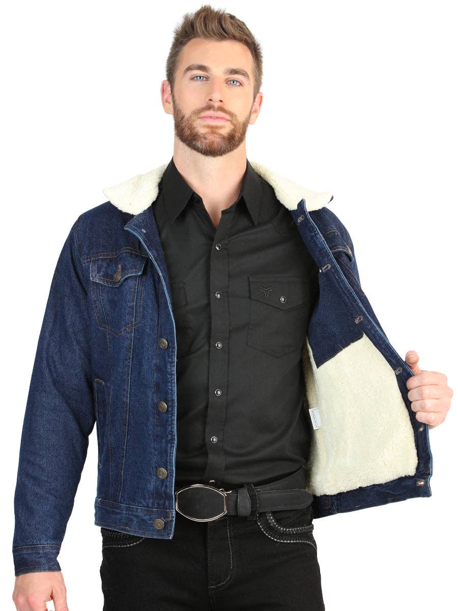 El General Men’s Dark Blue Denim Sherpa-Lined Jacket 45640: CABALLERO