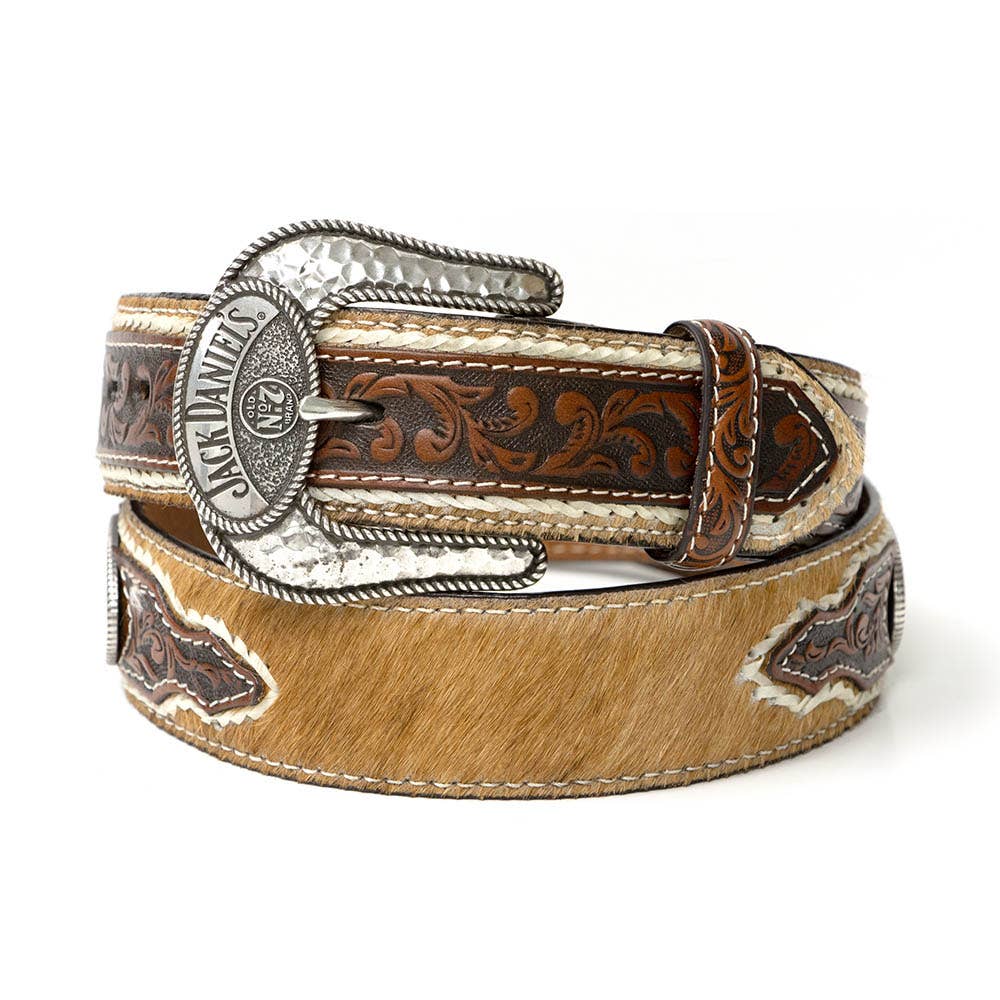 Brown Leather Belt with Silver Floral Jack Daniel's Buckle: 42
